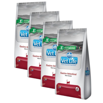 Kit com 04 Pacotes de Ração Vet Life Natural Gastro Intestinal para Gatos Adultos 2kg cada